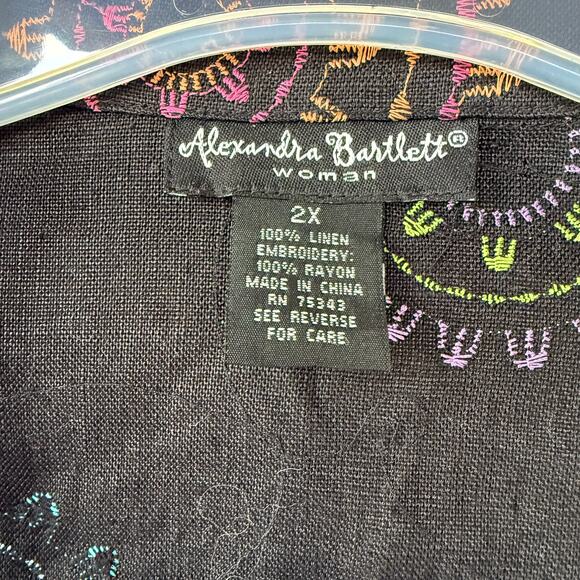 Alexandra Bartlett LINEN Black Embroidered Jacket size 2X - Picture 2 of 12